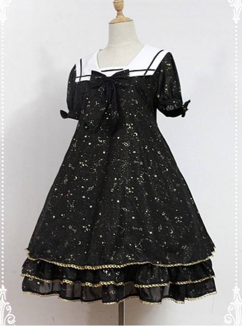 Sailor Collar Three Layers Skirt Hemline Casual Lolita OP - Star Signs Kindergarten by Souffle Song