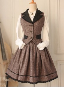 Brown Vintage  Vest Lolita Skirt Suit