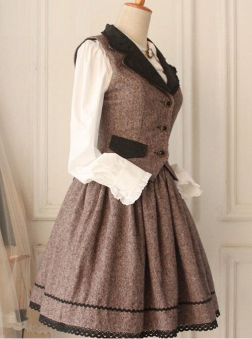 Brown Vintage  Vest Lolita Skirt Suit