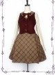 College School Uniform Style Red Waistcoat And Brown Plaid Skirt School Lolita Set