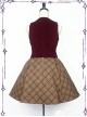 College School Uniform Style Red Waistcoat And Brown Plaid Skirt School Lolita Set