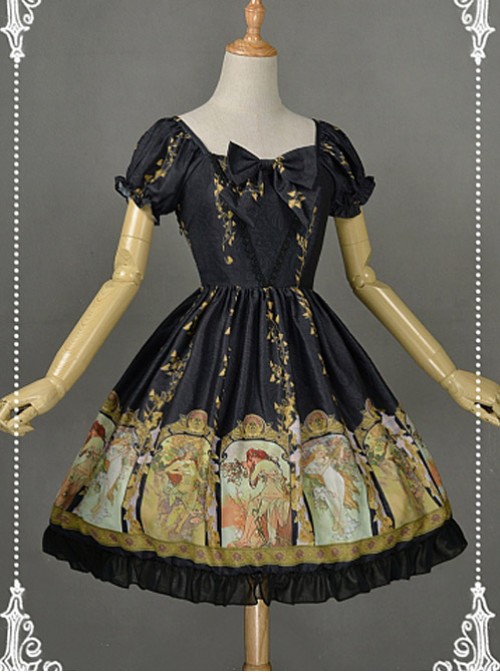 Black Sweet Bowknot Decorated Neckline Short Lolita Dress