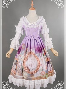 Purple Adorable Round Collar Detachable Sleeves Oil Painting Printed Lolita Dress