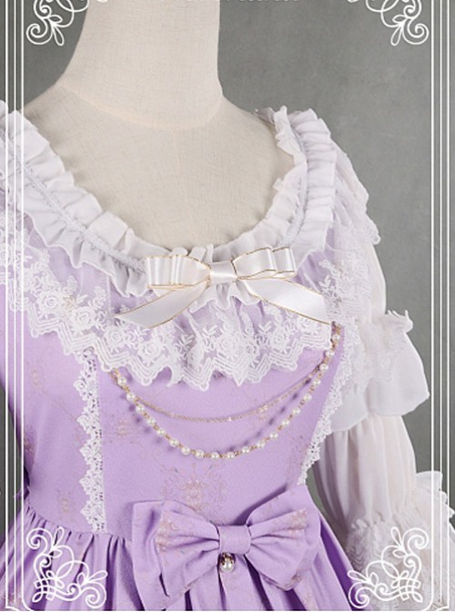 Purple Adorable Round Collar Detachable Sleeves Oil Painting Printed Lolita Dress