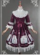 Wine Red Lovely Stand-up Collar Detachable Cuff Aquarius Printed Dress