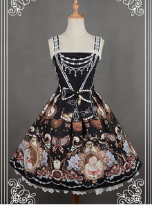 Black Bead Chain Printed Lace Hemline Lolita Dress