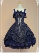 Dark Blue Bow Knot At Neckline Lace Wrinkle Vest Skirt