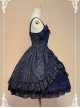 Dark Blue Bow Knot At Neckline Lace Wrinkle Vest Skirt