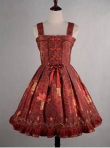 Wine Red  Shirring Lace Up  Chinese Palace Lanterns Lolita Dress 