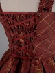 Wine Red  Shirring Lace Up  Chinese Palace Lanterns Lolita Dress 