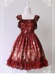 Wine Red Available Pleated Short Sleeves Flounce Hemline Dress