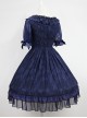 Dark Blue Short Sleeves With Flounce Hemline Lace Dress