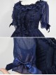 Dark Blue Short Sleeves With Flounce Hemline Lace Dress