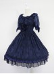 Dark Blue Short Sleeves With Flounce Hemline Lace Dress