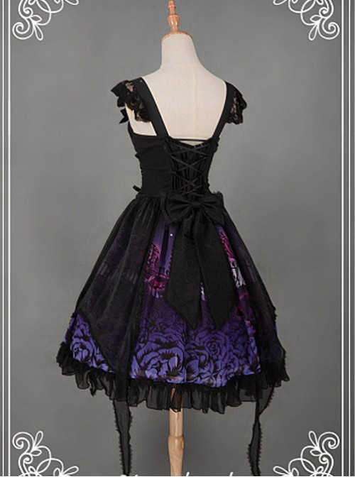 Bowknot Natural Waist & Flower Decorated Lolita JSK  - Butterfly Cemetery by Souffle Song