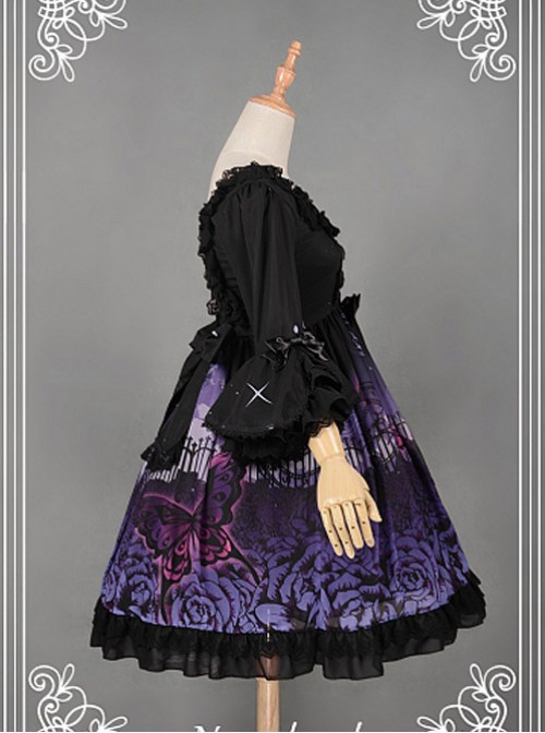 Lace Decorated Square Collar Flouncey  Lolita  Available - Butterfly Cemetery by Souffle Song