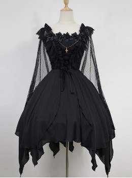 Dark Ballet Floral  Fairy Skirt Gothic Lolita JSK with Detachable Cape