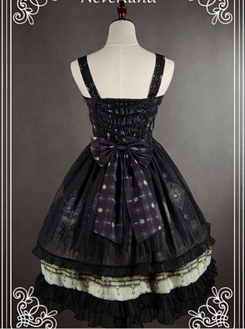 Bowknot Decorated Neckline Wide  Straps Lolita JSK / Jumper Skirt with Tulle Overlay - Arabian Nights by Souffle Song