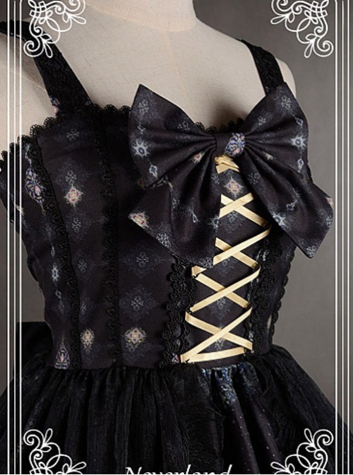 Bowknot Decorated Neckline Wide  Straps Lolita JSK / Jumper Skirt with Tulle Overlay - Arabian Nights by Souffle Song