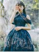 Blue Kowloon Missing Shoulder Print Dress