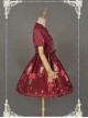 Dark Red Short Sleeves  Pleated Skirt Qi Lolita Dress - Chinese Palace Lanterns