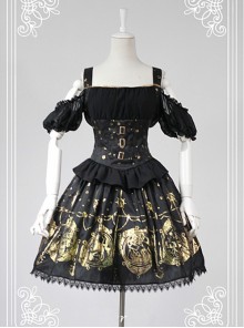 Black Open The Shoulder Tight Waist Lolita Skirt