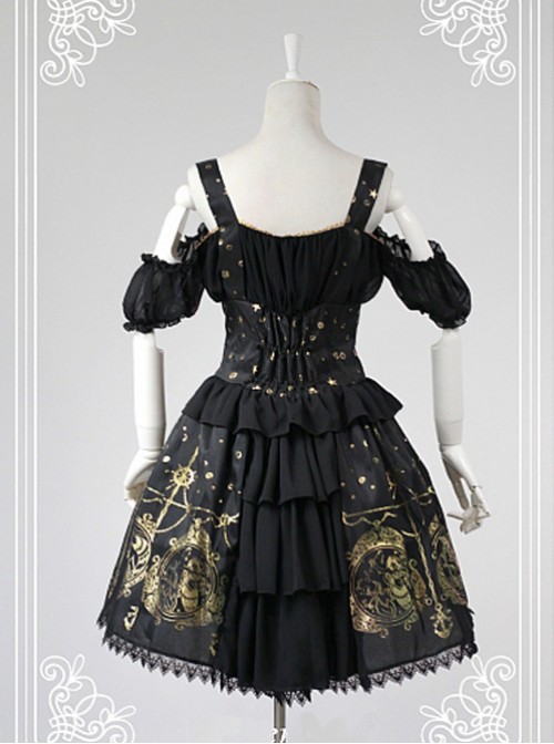 Black Open The Shoulder Tight Waist Lolita Skirt