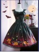 Black And Red Halloween Themed Pumpkin Printed Self Cultivation Skirt