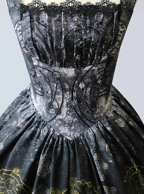 Black Grey Meteorite Magic Printed  Lolita Dress