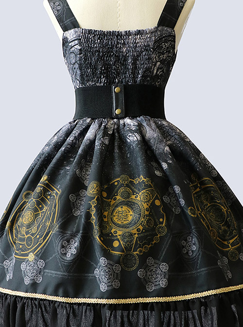 Black Grey Meteorite Magic Printed  Lolita Dress