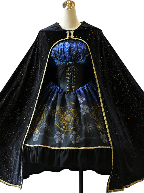 Black Grey Meteorite Magic Printed  Lolita Dress