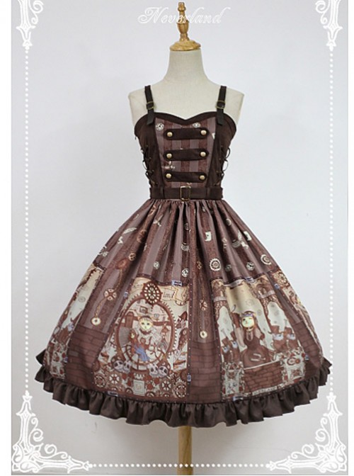 Adjustable Straps Natural Waist Steampunk Lolita JSK - Steampunk Cat by Souffle Song