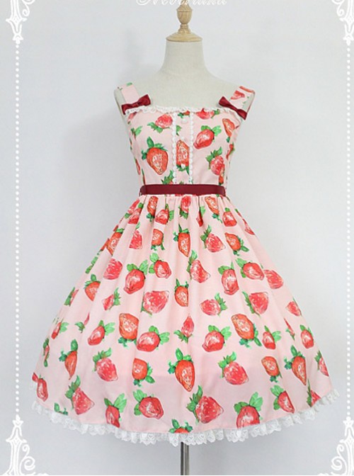  Daily Lolita Jumper Skirt Strawberries Printed Lolita JSK by Souffle Song