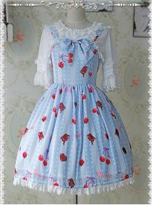 Printed Bowknot Decorated Pleated Lolita JSK - Cherry by Infanta