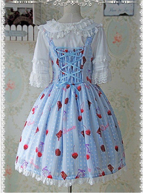 Printed Bowknot Decorated Pleated Lolita JSK - Cherry by Infanta