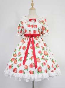 Strawberry Printed Empire Waist Short Sleeves OP