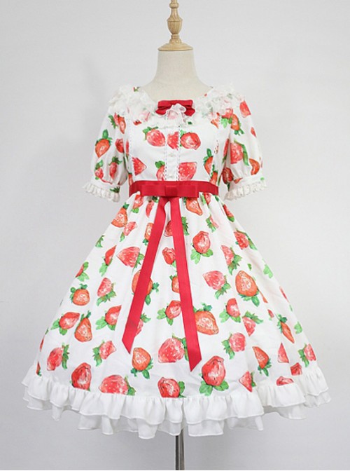 Strawberry Printed Empire Waist Short Sleeves OP