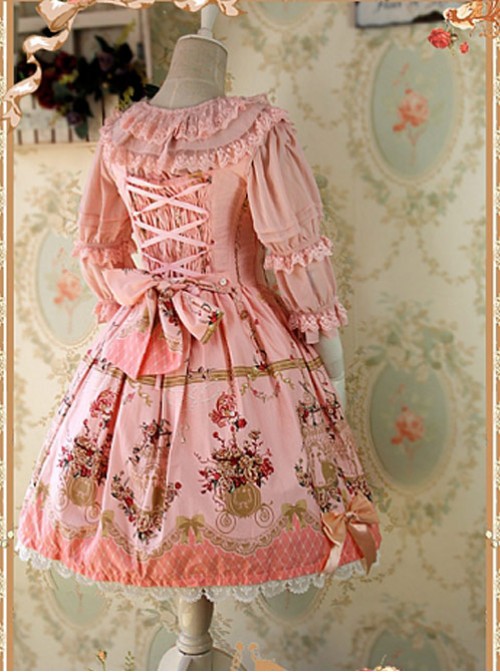 Pink Lace And Bow Decoration Cotton Dress