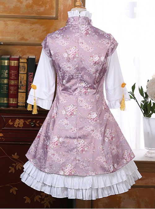 Pink Chinese Wind Lovely Lotus Leaf Reformed Cheongsam Skirt