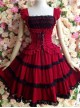 Dark Red Palace Wind Lace Waist Suspender Dress