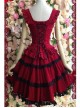 Dark Red Palace Wind Lace Waist Suspender Dress