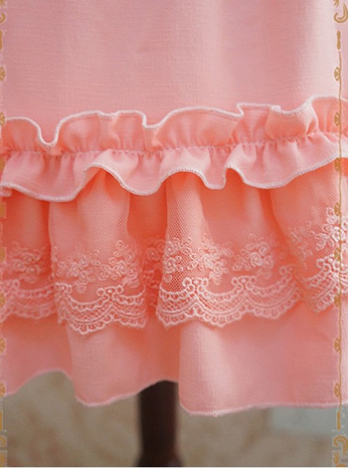 Tank Straps And Lace Trimmed Neckline Bowknot Pink Dress