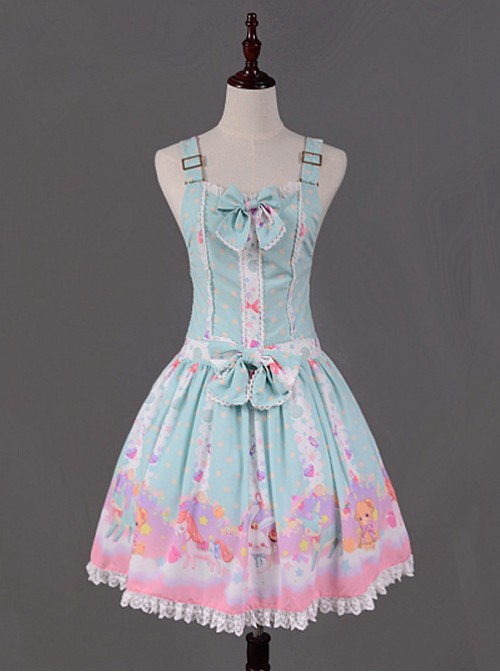 Light Blue Candy Land Printed Lace Hemline Lolita Dress