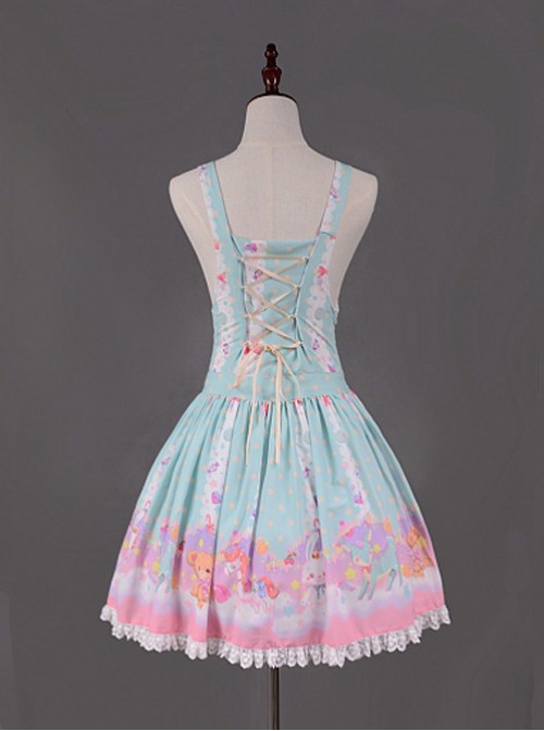 Light Blue Candy Land Printed Lace Hemline Lolita Dress