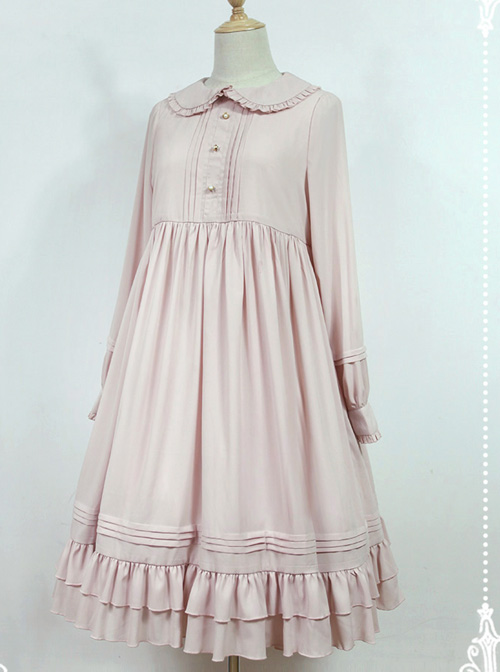 White Apron Dress Lotus Leaf Edge Pastoral Style Lolita Long Sleeve Dress