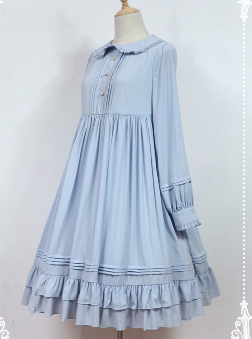 White Apron Dress Lotus Leaf Edge Pastoral Style Lolita Long Sleeve Dress