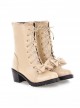 Bow Beige Retro Carved  Boots