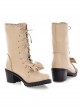 Bow Beige Retro Carved  Boots