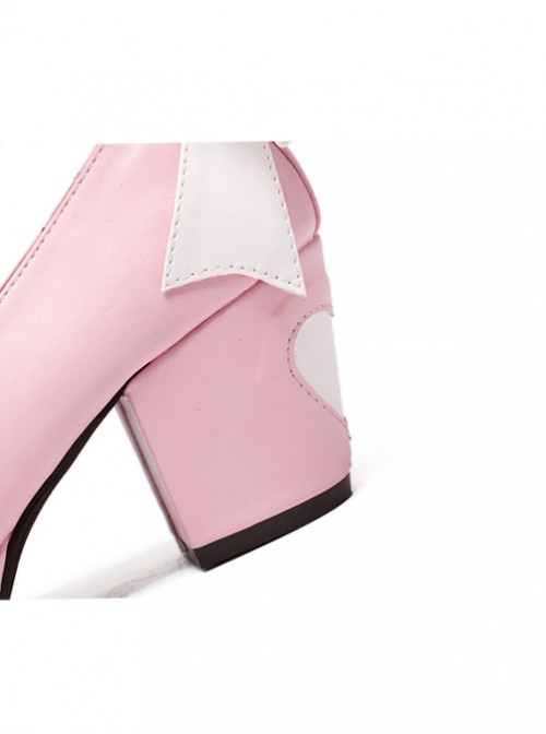 Pink Soft Sister Bowknot Princess Cute Lolita High Heel Shoes