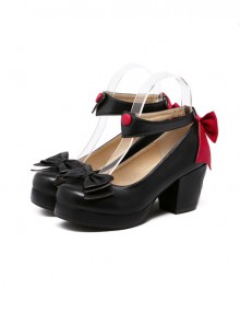 Black Soft Sister Bowknot Princess Cute Lolita High Heel Shoes